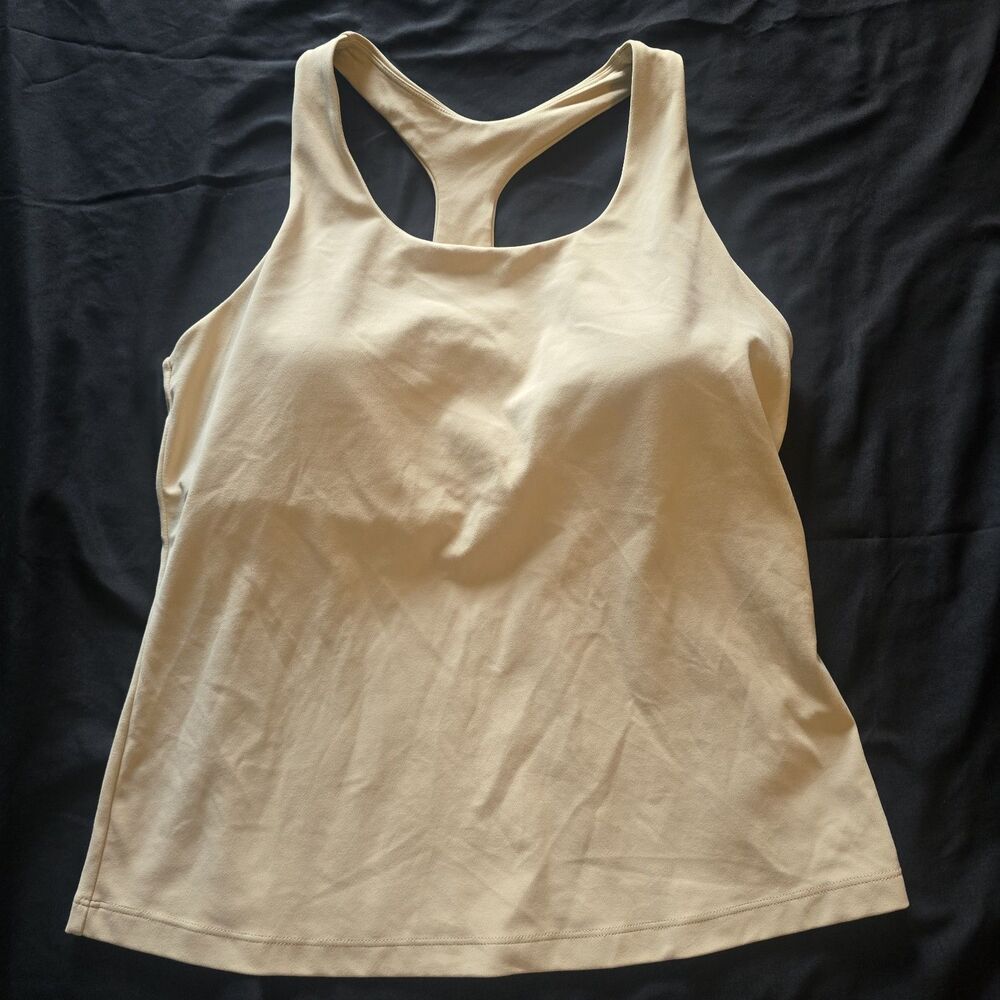 CRZ YOGA Butterluxe Women's Racerback Tank Top, Padded Yoga Bra, Cream Sz L